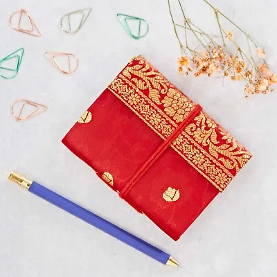 Mini Sari Red Notebook - Plain Recycled Paper - Handmade & Fair Trade - Second • £2.97