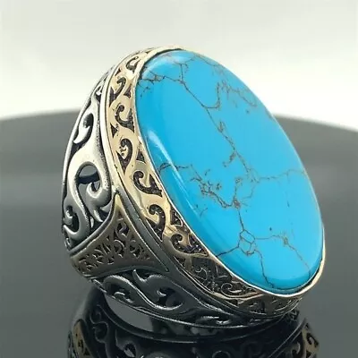 925 Sterling Silver Men's Turquoise Stone Big Men's Ring • $87
