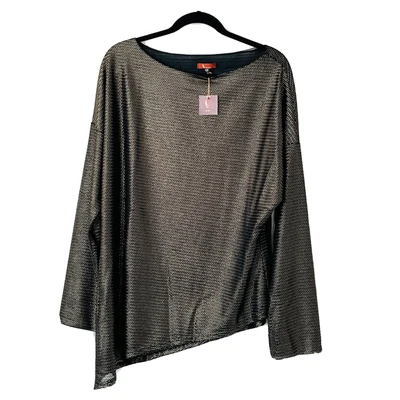 $14 • Buy NWT V By Eva Black & Gold Asymmetrical Top- XL 