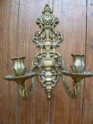 Vintage Brass Wall Mounted Double Candle Sconse • £35