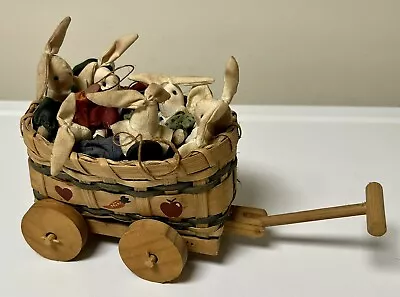Wicker Basket Wood Wagon Country Decor Stuffed Miniature Rabbit Ornament Magnets • $25