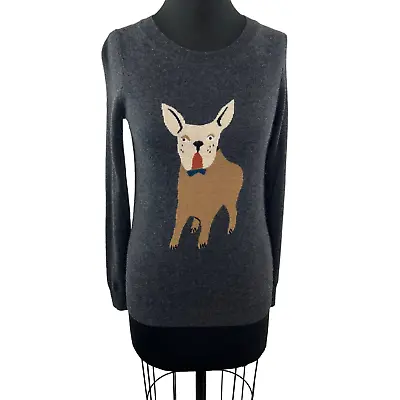 J CREW Gray Wool Rabit Hair Cashmere Blend Frenchie Bulldog Pullover Sweater XS • $29