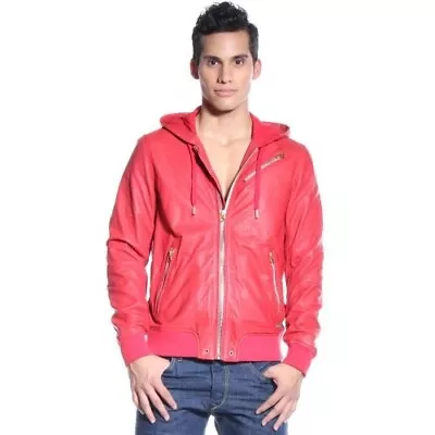 Diesel L-Hasso Red Leather Hoodie (Jacket) Size Large • $232.63