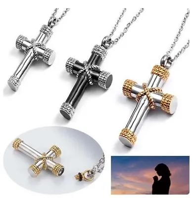 Rope Cross Urn Necklace For Ashes Cremation Jewelry Memorial Ash Holder Pendant • $15