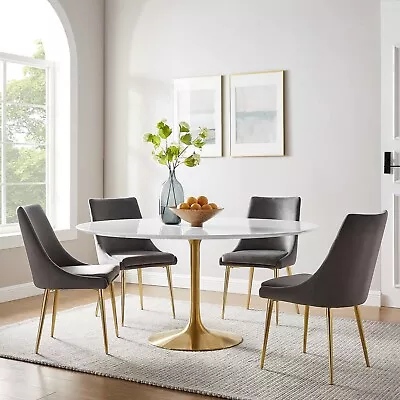 Modway Lippa 60  Round Wood Dining Table In Gold White • $1066.09