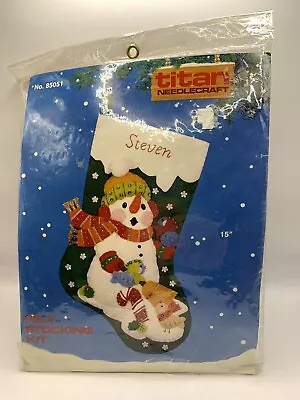 Vintage Titan Needlecraft Christmas Stocking Kit SNOWMAN & BIRDS Felt Sequins • $12.99