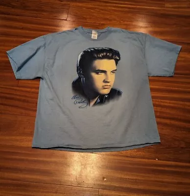 Elvis Presley Big Portrait T Shirt Light Blue Young Elvis Sz 2XL *small Hole  • $11.99