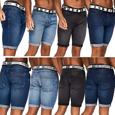 £16.99 • Buy Crosshatch Mens Denim Shorts Stretch Slim Fit Half Jeans Summer Skinny Pants