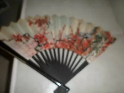 Vintage Japanese Plastic & Paper Folding Accordain Fan. Red Blossoms 13x8  Euc • $5.99