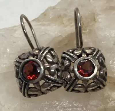 Vintage SE Red Garnet Dangle Drop Earrings Pierced Sterling 925 Silver 5g • $32.44