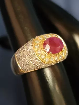 Chunky Ruby And Diamond Mens Womens 14k Gold Ring Size 6.5  #022 • $679