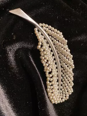 Vintage Goldtone Seed Pearl Feather Brooch • $7.99