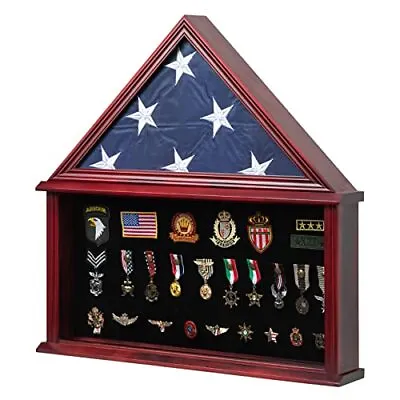 Large Military Shadow Box Solid Wood Burial Flag Display Case For American Ve... • $126.52