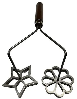 Scandinavian Rosette Cookie Irons With Handle Vintage Metal & Wood Double • $16.99