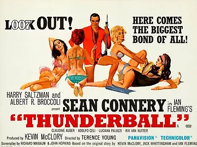 THUNDERBALL 1965 UK Quad Poster Print 30x40  Sean Connery James Bond FREE P&P • £24.99