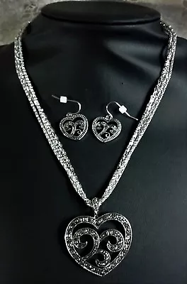 NIB Mixit Marcasite Pierced Jewelry Set 3 Silver Chains Cut Out Heart  • $11.99