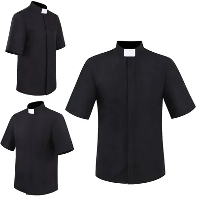 Men's Tab Collar Short Sleeves Clergy Shirts For Priest Pastor Church Costume • $16.64
