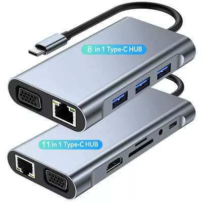 Laptop Docking Station USB-C HUB Type-C PD USB 3.0 Adapter 4K HDMI VGA SD/TF • $46.54