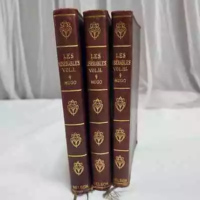 Les Miserables 1900s Antique 3 Volume Leather Hardcovers Victor Hugo Classic • $175