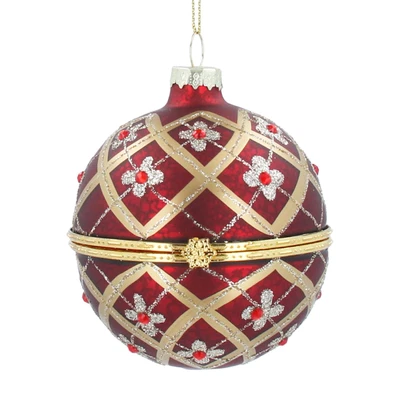 £8.99 • Buy Gisela Graham Matt Red Floral Trellis Glass Bauble