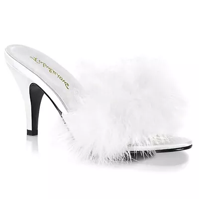 Pleaser Fabulicious AMOUR 03 White Marabou Mules • £45