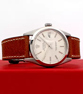 Mens VINTAGE Rolex Oyster Perpetual Date Stainless Steel Silver Dial 34mm Watch • $3495