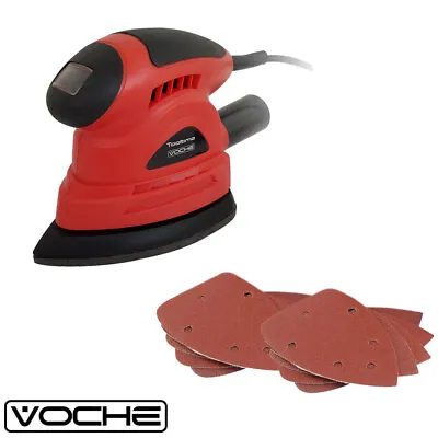 Voche 105W Electric Palm Detail Sander 12 Hook + Loop Sanding Sheets • £18.99