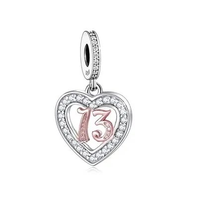 $27.99 • Buy S925 Silver & Rose Gold 13th Birthday Open Heart Charm By Unique Designs