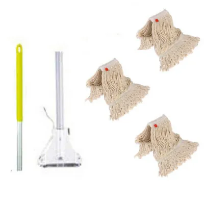 Yellow Kentucky Metal Mop Handle With Metal Clip And 3 Mop Heads • £31.85