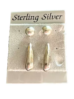 Genuine 925 Sterling Silver Earrings Two Pairs Ball Stud And Teardrop Dangle • $11.99