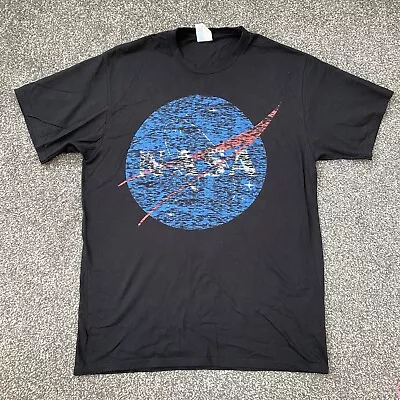 Mens Port & Company Distressed NASA Logo Graphic Black T-Shirt - Size Medium • £4