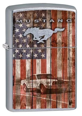 Zippo Ford Mustang And American Flag Lighter Street Chrome NEW IN BOX • $22.79