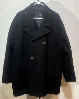 Men Black Coat XS Small Regular Double Breasted Tommy Hilfiger Wool Peacoat • $26.82