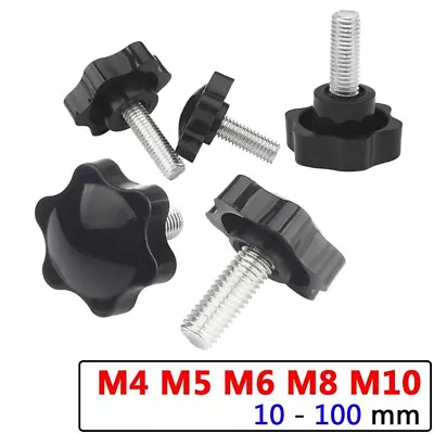 M4 M5 M6 M8 M10 Thumb Screws Hand Knob Bolts Black Plastic Hexalobular Star Head • £2.58