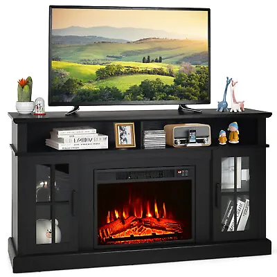 65 Inch Rustic Fireplace TV Stand Media Entertainment Center Console Table Black • £258.95