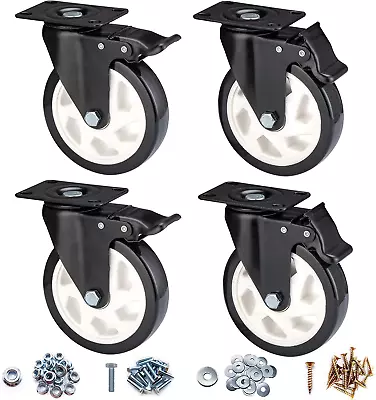 Caster Wheels - 5 Inch Casters Set Of 4 Heavy Duty  Locking Industrial Casters • $44.61