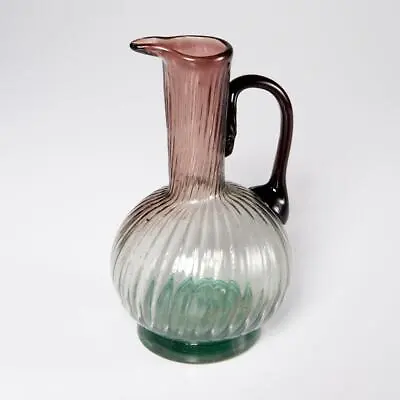 Murano Style Hand Blown Purple Green Gradient Ribbed Art Glass Ewer/Pitcher 6  • $26.60
