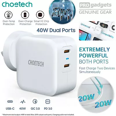 $37.95 • Buy For S23 IPhone 14 Pro CHOETECH USB TYPE C PD 40W Charger Port Wall Fast Adapter