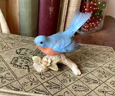 Vintage Porcelain Beautiful Blue Bird On Branch Figurine 3” Made In Malaysia  • $14