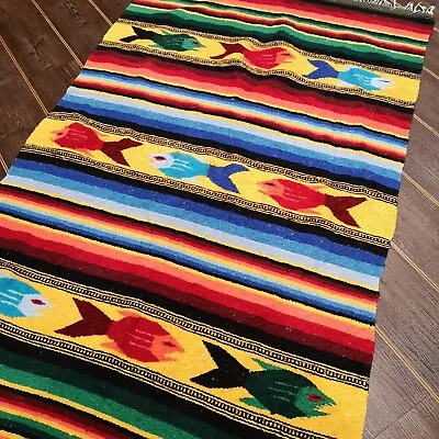 £2.20 • Buy Rainbow Fish Mexican Woven Stripy Falsa Yoga Picnic/Beach Blanket/Throw - Bobbly