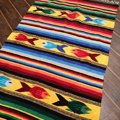 £2.20 • Buy Rainbow Fish Mexican Woven Stripy Falsa Yoga Picnic/Beach Blanket/Throw - Bobbly