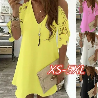 $18.99 • Buy Womens Mini Dress Summer Sundress Plus Size Ladies Boho Cold Shoulder Dresses AU