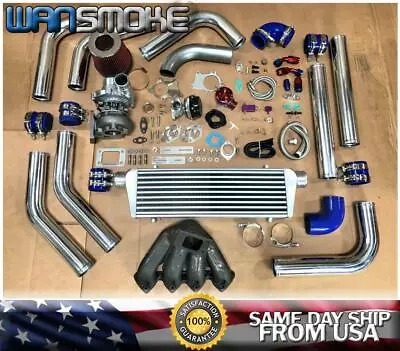 TOP MOUNT DC2 Acura Integra GS-R B18 T3T4 .63 Turbo Kit Manifold Intercooler BLU • $748.50