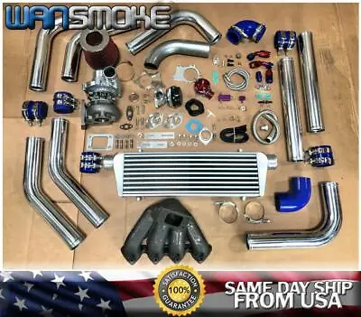 TOP MOUNT HD CRX Civic D15 D16 Sohc T3T4 .63 Turbo Kit Manifold Intercooler BLUE • $749.50