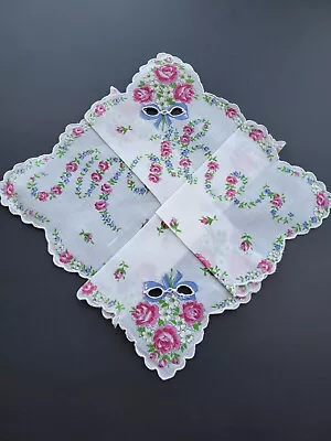 Vintage Ladies Hankie Pink Floral Mother Puzzle Hankie • $3