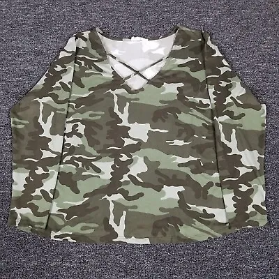 Camo Shirt Womens 1X Green Camouflage No Comment V Neck Pullover Plus Size Top • $8.99