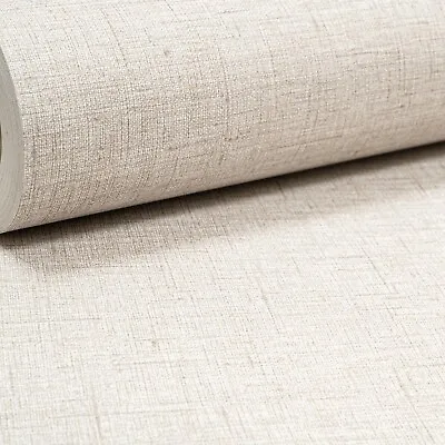 Plain Beige Linen Effect Wallpaper Taupe Natural Fabric Effect Paste The Paper • £9.89