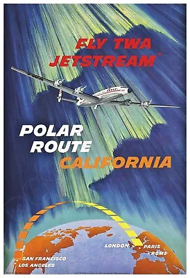 $19.95 • Buy TWA Polar Route Flights To California – David Klein Vintage-Style Poster