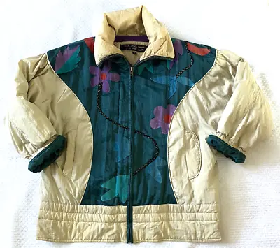 Vintage Women's  Puffy Mulberry Street 90's Fun Flower & Fleece Coat Size Medium • $18.99