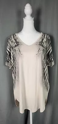 Vocal Top Womens M Pink Beige Embellished Beaded Sparkly Short Sleeve Pullover • $24.97